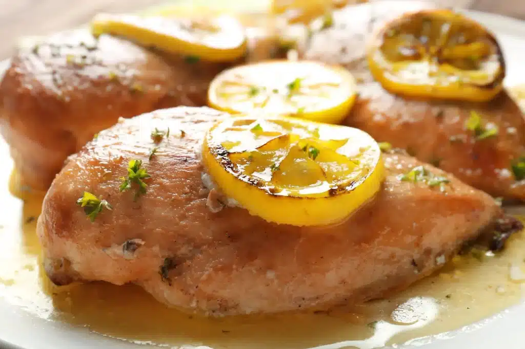 Assiette de filet de bar au citron et aux herbes