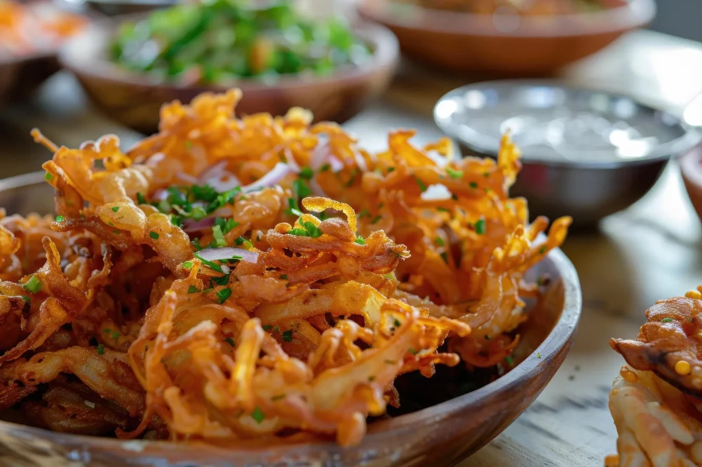 Assiette de bhajis aux oignons