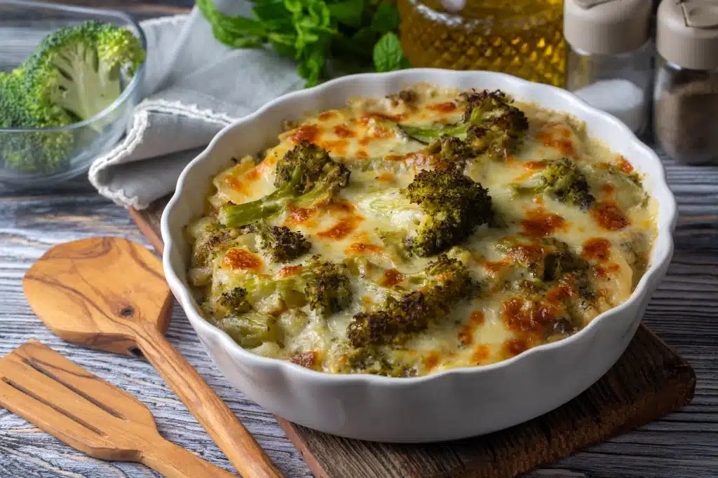 Plateau de gratin de brocolis et fromage